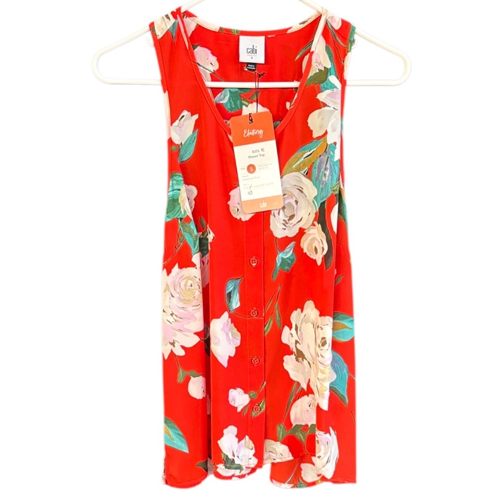 NWT CAbi Manet Sleeveless Button Front Floral Top Size Small